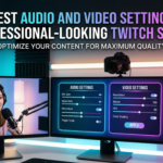 woman streaming on a computer monitor adjusting her audio and video settings