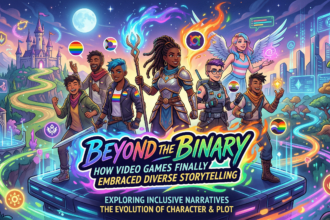 a picture of inclusivity in gaming. A black girl as the main character. A non binary individual, hispanic, gay, lesbian inclusivity