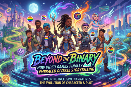 a picture of inclusivity in gaming. A black girl as the main character. A non binary individual, hispanic, gay, lesbian inclusivity