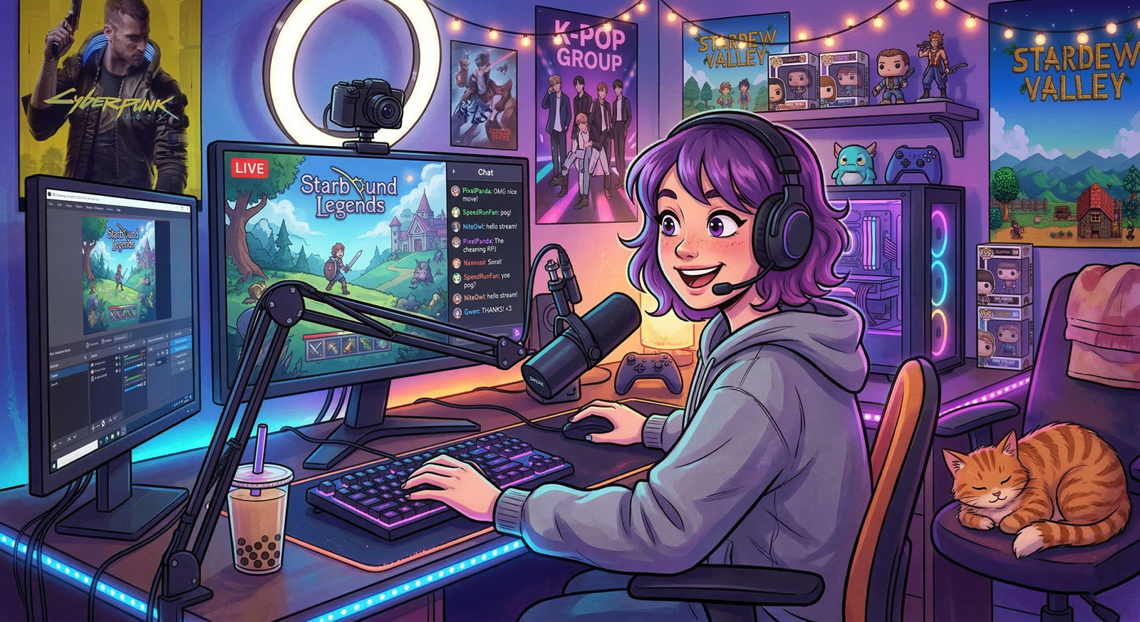 girl gaming and streaming live